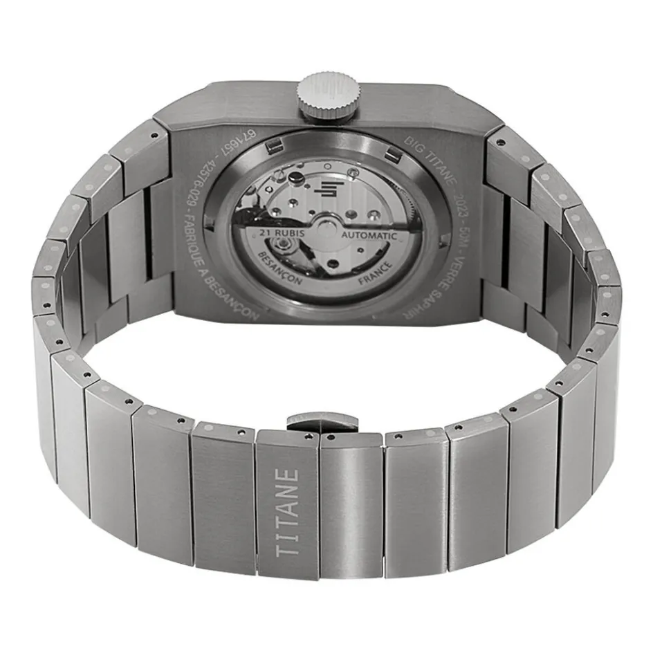 Outlet LIP Montre Big Titane Noir cadran gris fond noir bracelet titane gris