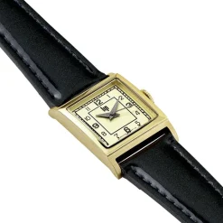 Best LIP Montre Churchill C18 Doré cadran doré fond doré bracelet cuir noir