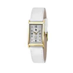 Best LIP Montre Churchill T18 Argenté cadran doré fond argenté bracelet cuir blanc