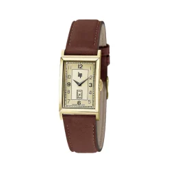 Clearance LIP Montre Churchill T18 Doré cadran doré fond doré bracelet cuir marron