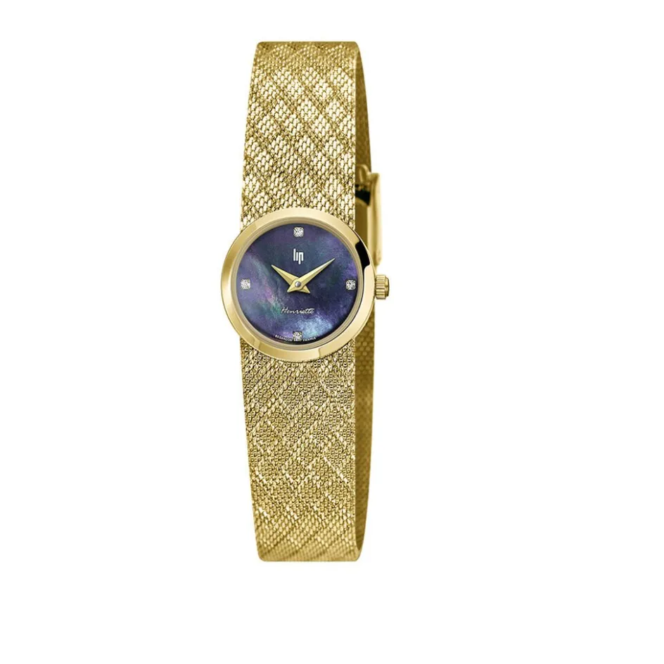 Discount LIP Montre Henriette Diamant Nacre Noire cadran doré fond nacre noire bracelet acier doré
