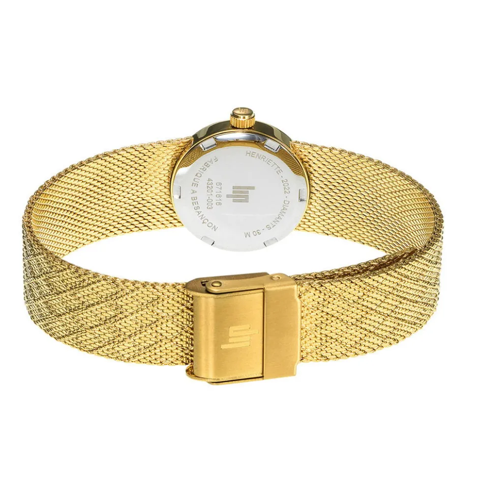 Discount LIP Montre Henriette Diamant Nacre Noire cadran doré fond nacre noire bracelet acier doré