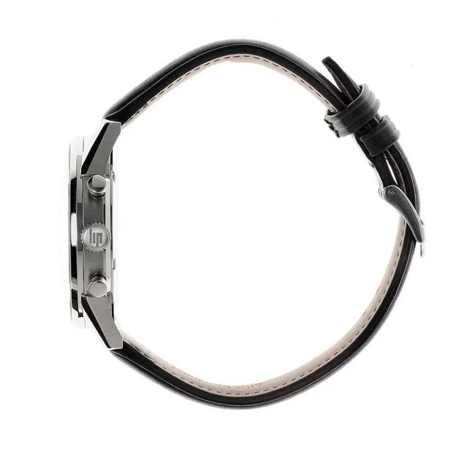 LIP Montre Himalaya Chrono Noir cadran argenté fond noir bracelet cuir noir