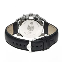 LIP Montre Himalaya Chrono Noir cadran argenté fond noir bracelet cuir noir