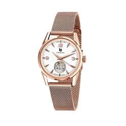 New LIP Montre Himalaya C艙ur Battant Blanc cadran doré rose fond blanc bracelet acier doré rose