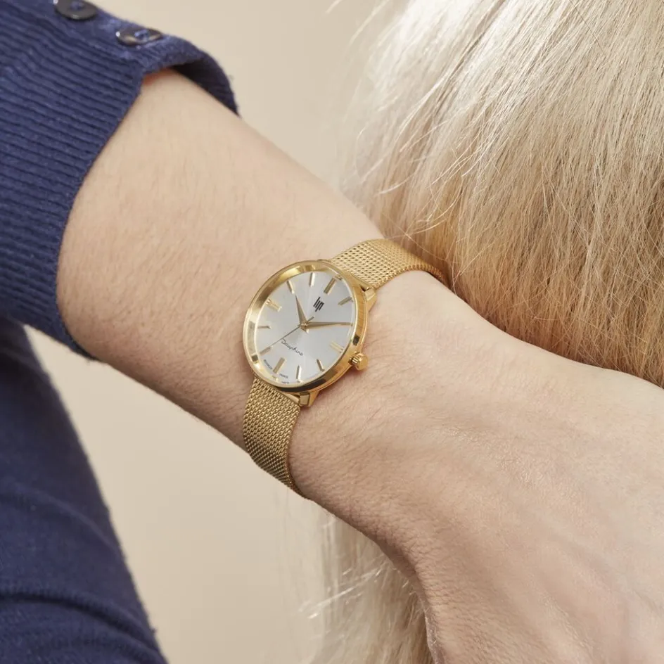 Online LIP Montre Himalaya Dauphine 29 Doré cadran argenté fond argenté bracelet acier doré