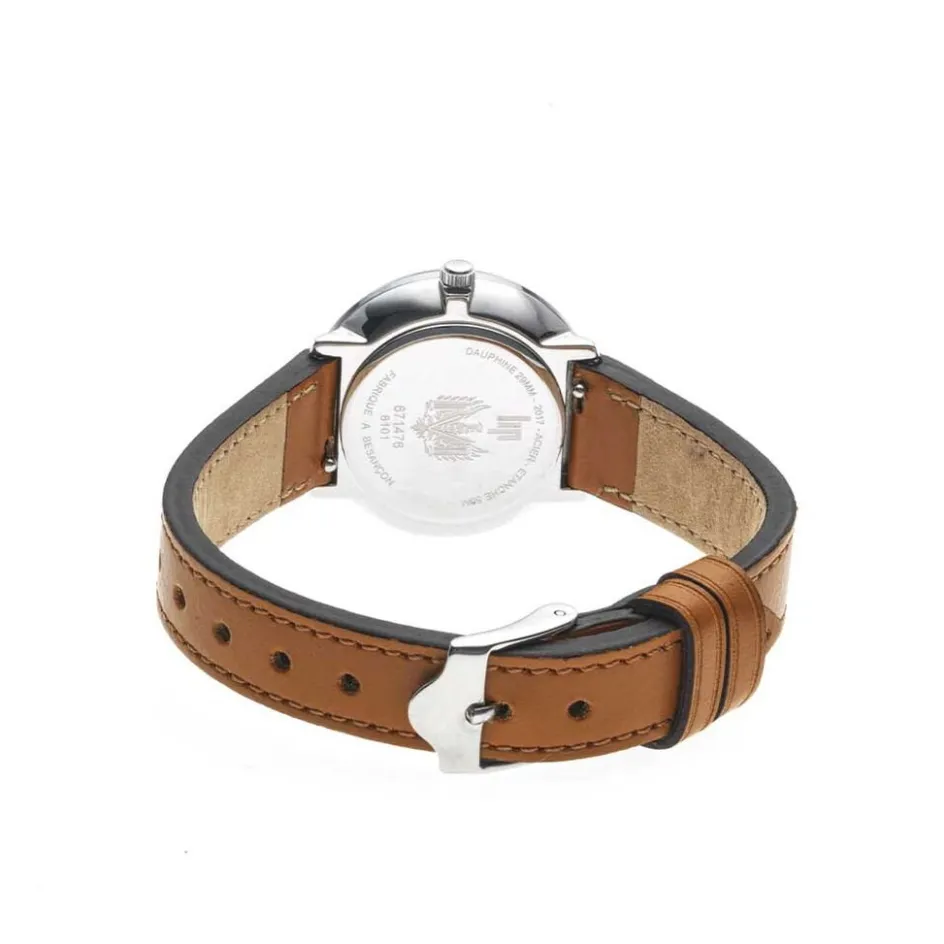 Hot LIP Montre Himalaya Dauphine 29 Argenté cadran argenté fond argenté bracelet cuir marron