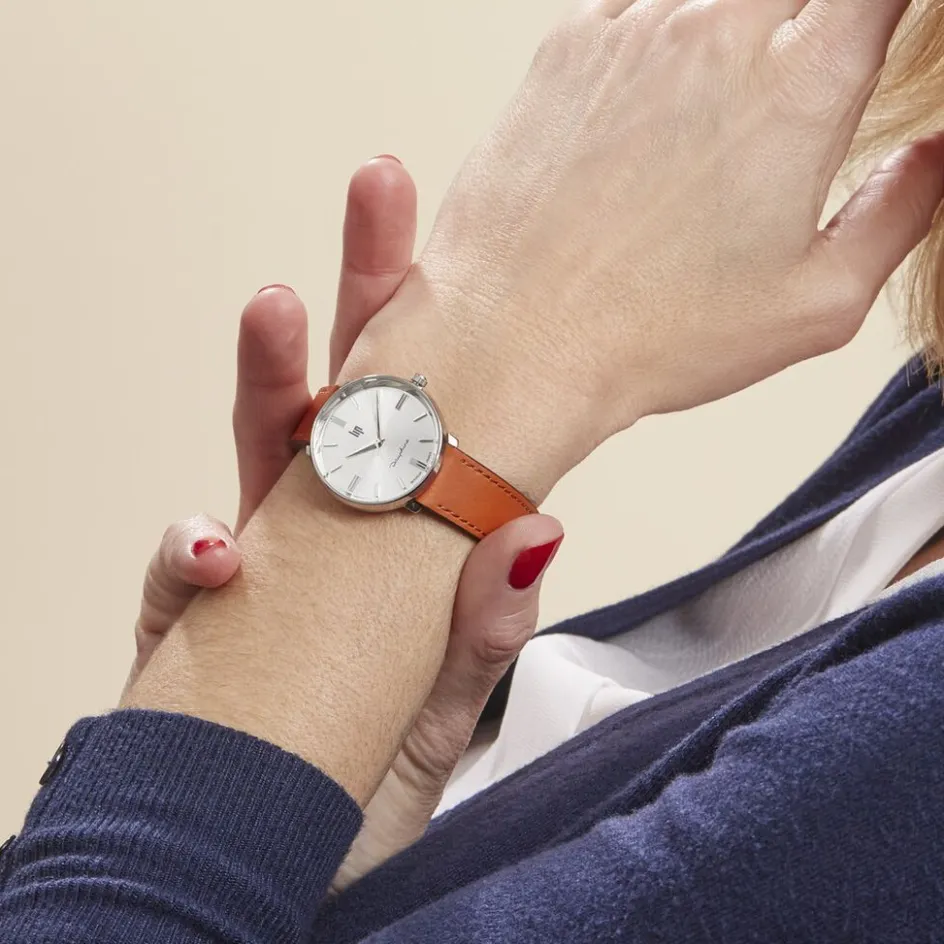 Hot LIP Montre Himalaya Dauphine 29 Argenté cadran argenté fond argenté bracelet cuir marron