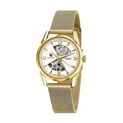 Discount LIP Montre Himalaya Sablier 33 Blanc cadran doré fond blanc bracelet acier doré