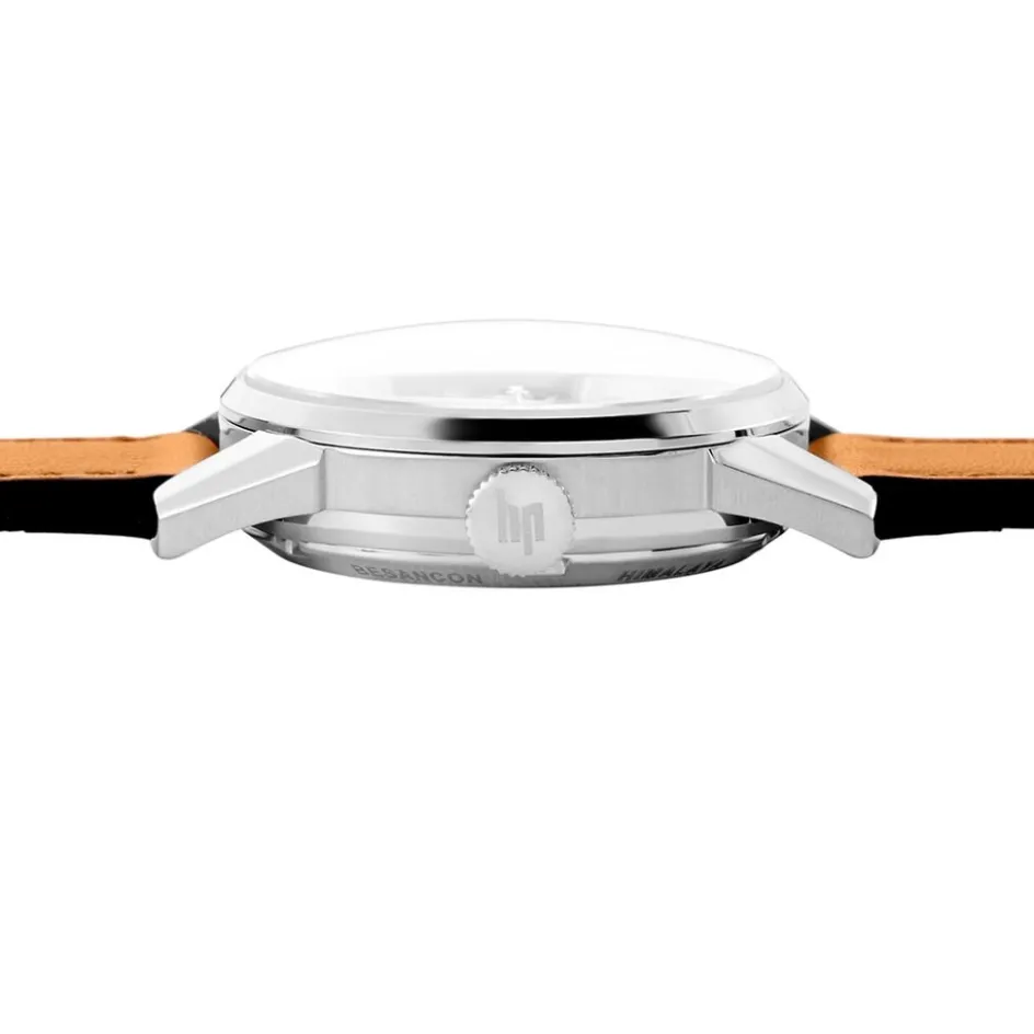 LIP Montre Himalaya Sablier 33 Argenté cadran argenté fond argenté bracelet cuir orange