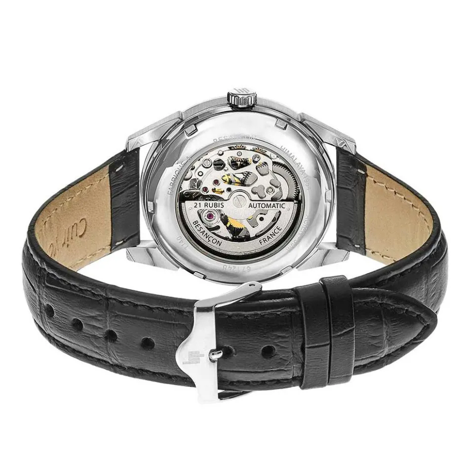 Online LIP Montre Himalaya Squelette Argenté cadran argenté fond argenté bracelet cuir noir