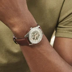 Hot LIP Montre Himalaya Squelette Argenté cadran argenté fond argenté bracelet cuir marron