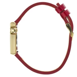 LIP Montre Mach 2000 Mini Square Doré cadran doré fond doré bracelet cuir de vache rouge