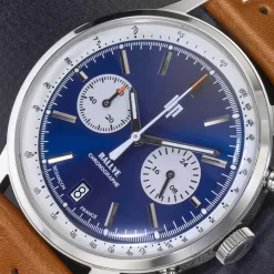 Hot LIP Montre Rallye Bleu cadran argenté fond bleu bracelet cuir marron