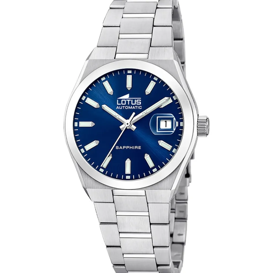 Online LOTUS Montre Automatico Bleu cadran argenté fond bleu bracelet acier argenté