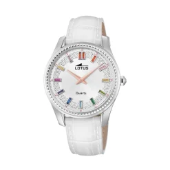 Best LOTUS Montre Bliss Argenté cadran doré fond argenté bracelet cuir blanc