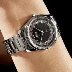 New LOTUS Montre Bliss Noir cadran argenté fond noir bracelet acier argenté