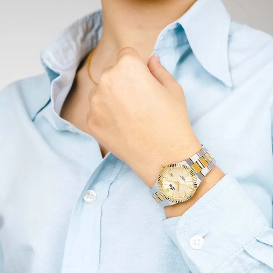 Discount LOTUS Montre Freedom Collection Doré cadran argenté fond doré bracelet acier bicolore