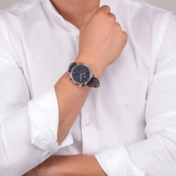 Discount MASERATI Montre Epoca Bleu cadran argenté fond bleu bracelet cuir marron