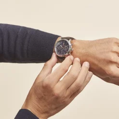 Discount MASERATI Montre Epoca Bleu cadran argenté fond bleu bracelet cuir marron