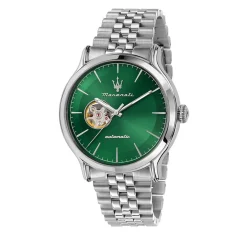 Best MASERATI Montre Epoca Vert cadran argenté fond vert bracelet métal argenté