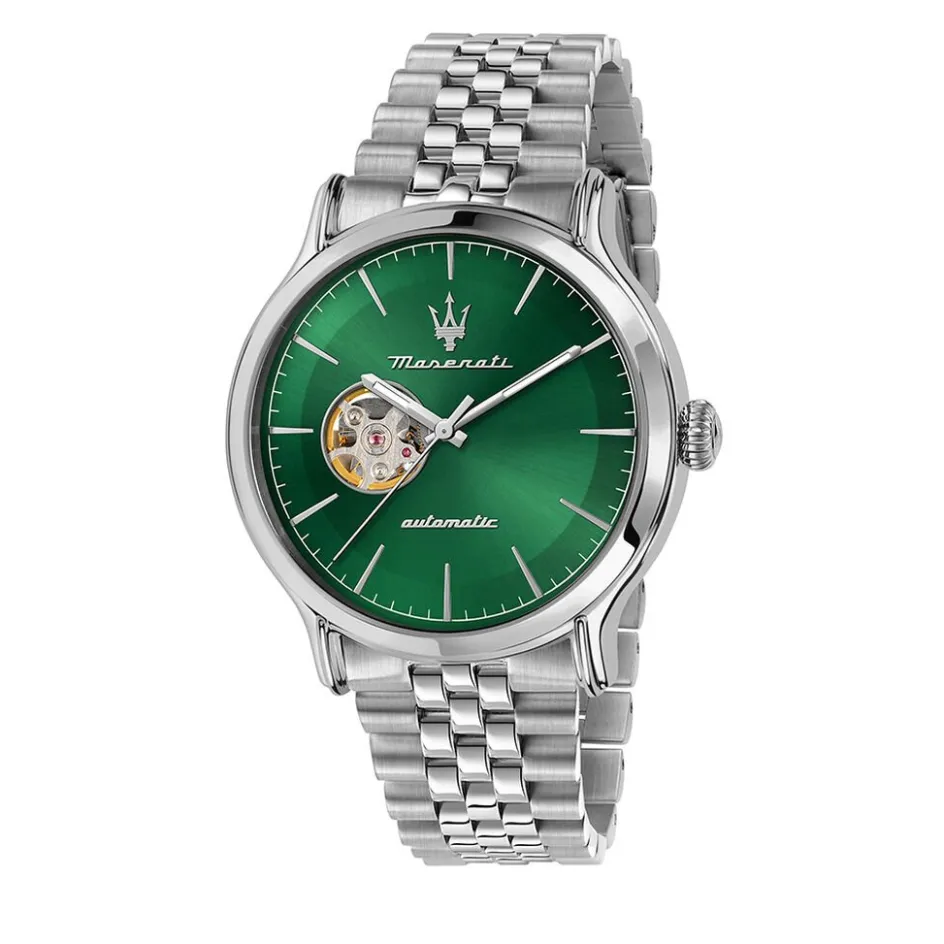 Best MASERATI Montre Epoca Vert cadran argenté fond vert bracelet métal argenté
