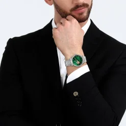 Best MASERATI Montre Epoca Vert cadran argenté fond vert bracelet métal argenté