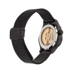 Outlet MONTIGNAC Montre Geometric Automatique Doré cadran noir fond doré bracelet acier noir