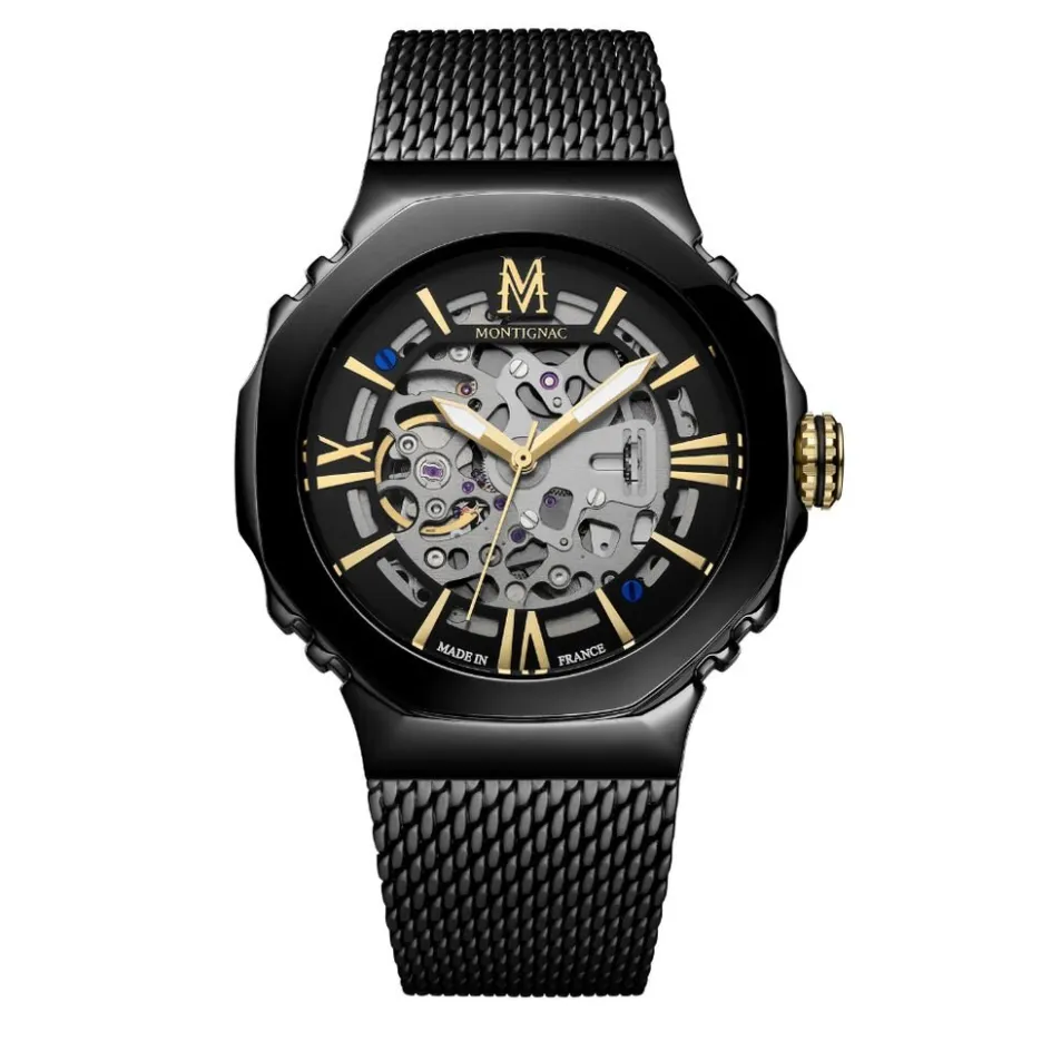 MONTIGNAC Montre Octagon Automatique Noir* Montres Made In France|Montres Squelettes