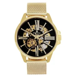 New MONTIGNAC Montre Round Automatique Noir cadran doré fond noir bracelet acier doré