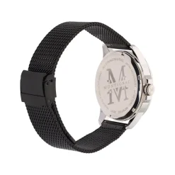 New MONTIGNAC Montre Round Noir cadran argenté fond noir bracelet acier noir