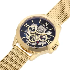 Discount MONTIGNAC Montre Round Noir cadran doré fond noir bracelet acier doré