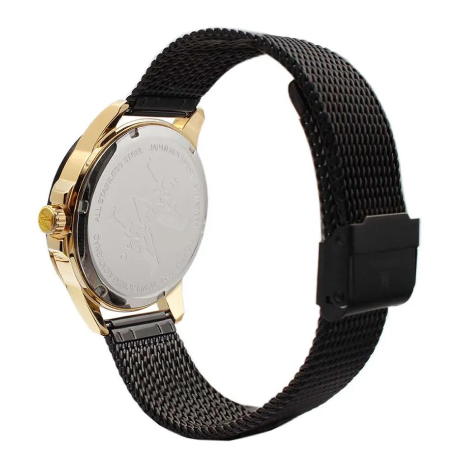 Clearance MONTIGNAC Montre Round Noir cadran doré fond noir bracelet acier noir