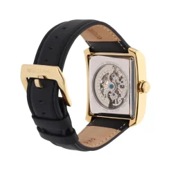 Best MONTIGNAC Montre Square Automatique Noir cadran doré fond noir bracelet cuir de vache noir