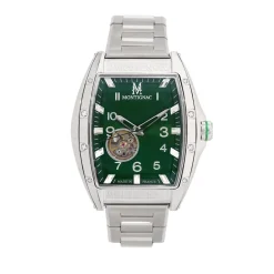 Clearance MONTIGNAC Montre Tonneau Automatique Vert cadran argenté fond vert bracelet acier argenté