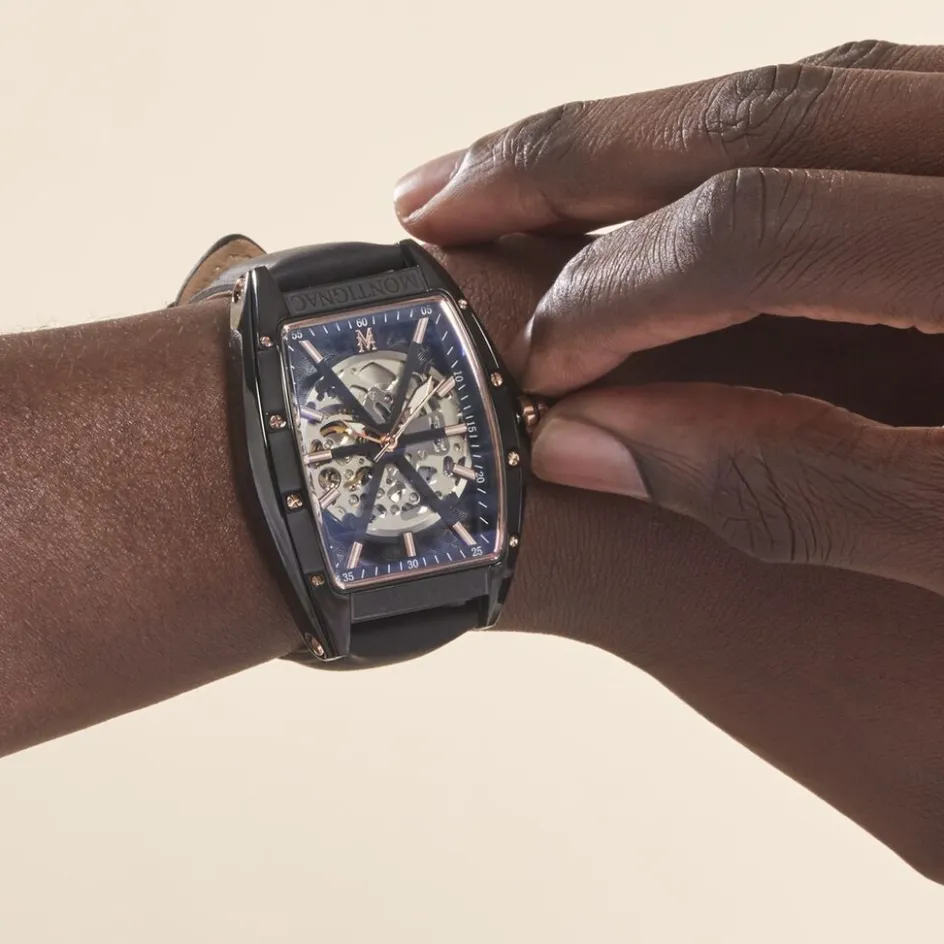 MONTIGNAC Montre Tonneau Automatiquev Noir* Montres Squelettes|Montres Sport