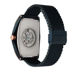 Online MONTIGNAC Montre Tonneau Automatique Bleu cadran rose fond bleu bracelet acier bleu