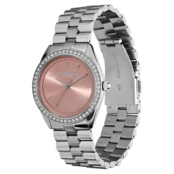 Sale OLIVIA BURTON Montre Bejewelled Rose cadran argenté fond rose bracelet acier argenté