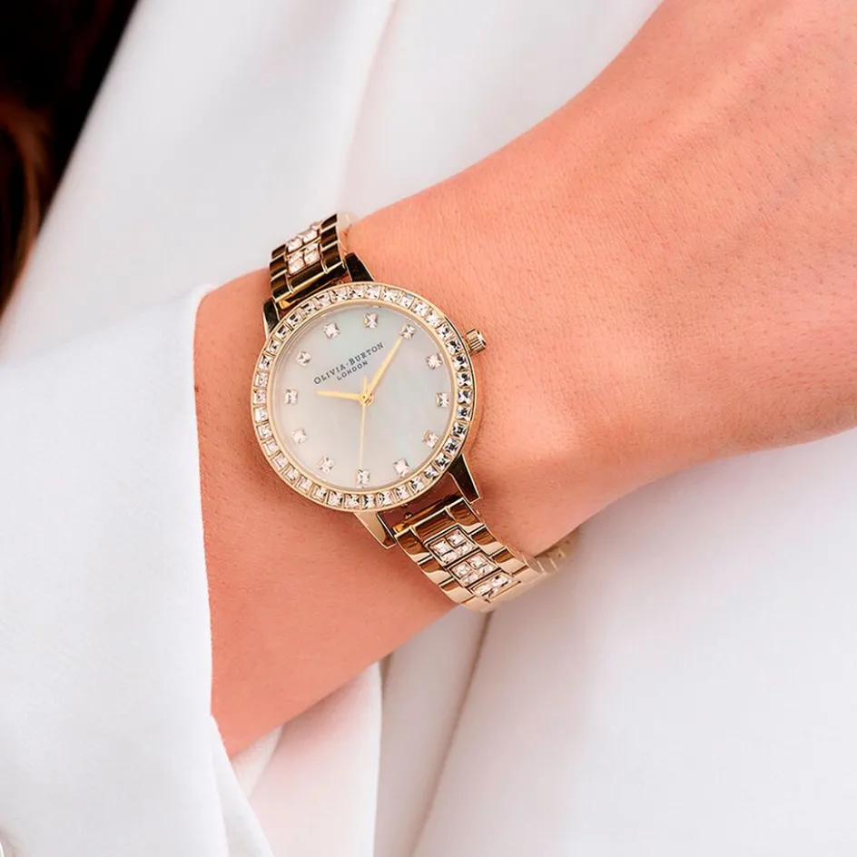 Clearance OLIVIA BURTON Montre Treasure Nacre Blanche cadran doré fond nacre bracelet acier doré