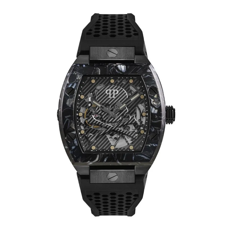 Online PHILIPP PLEIN Montre High-conic Noir cadran noir fond noir bracelet silicone noir