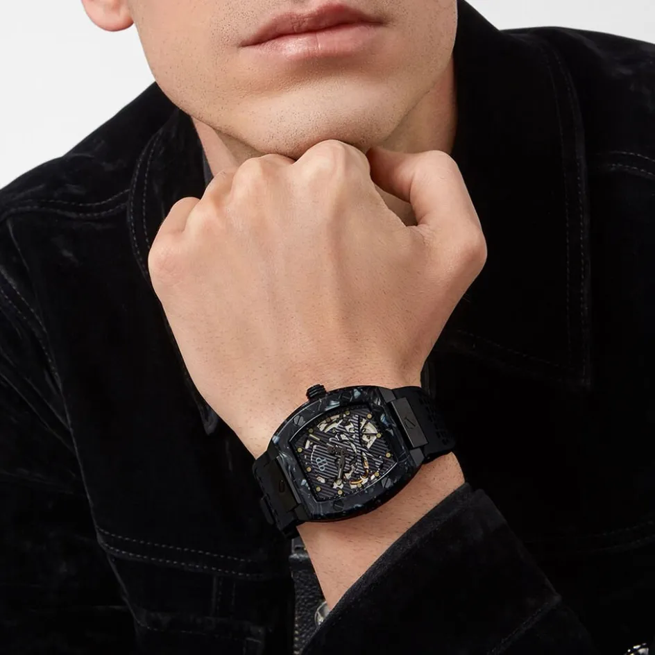 Online PHILIPP PLEIN Montre High-conic Noir cadran noir fond noir bracelet silicone noir