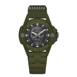Online PHILIPP PLEIN Montre The Skull Ecoceramic Noir cadran vert fond noir bracelet silicone vert