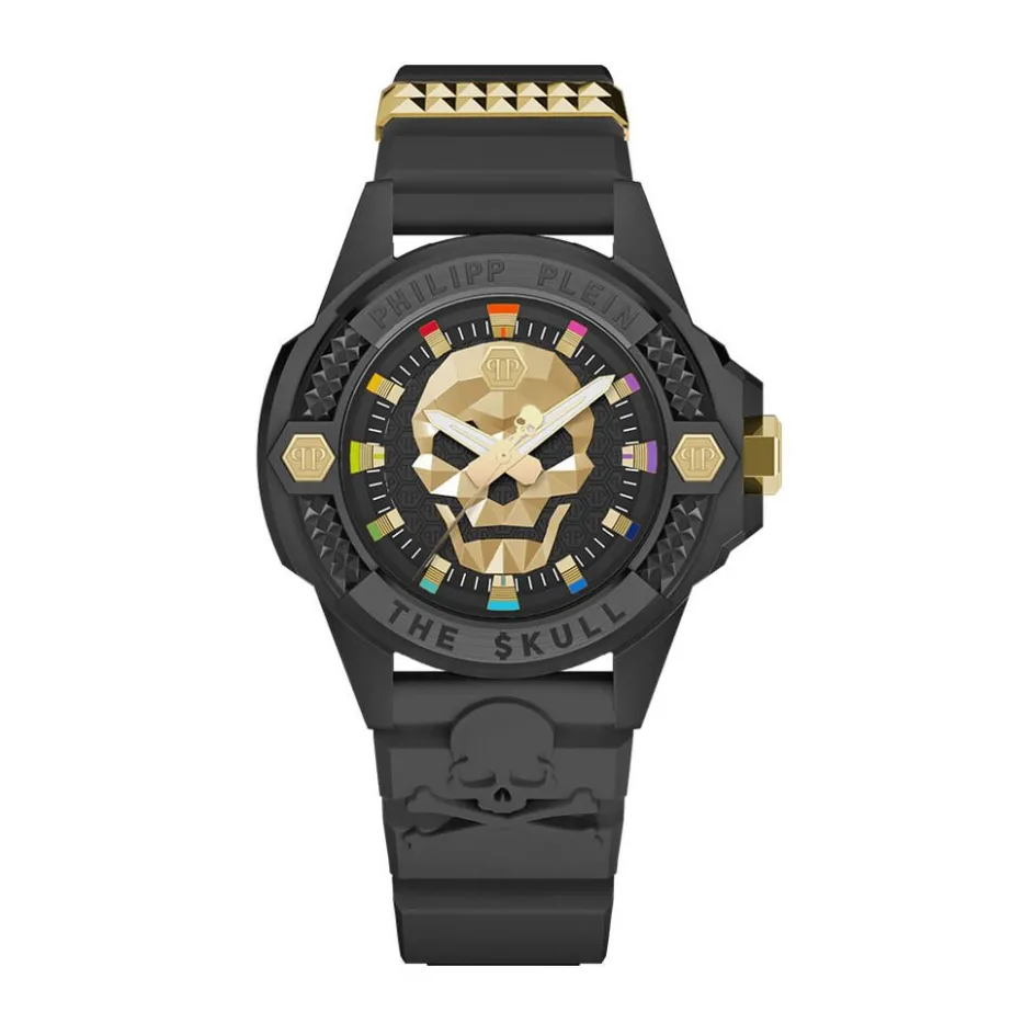 Online PHILIPP PLEIN Montre The Skull Ecoceramic Noir cadran noir fond noir bracelet silicone noir