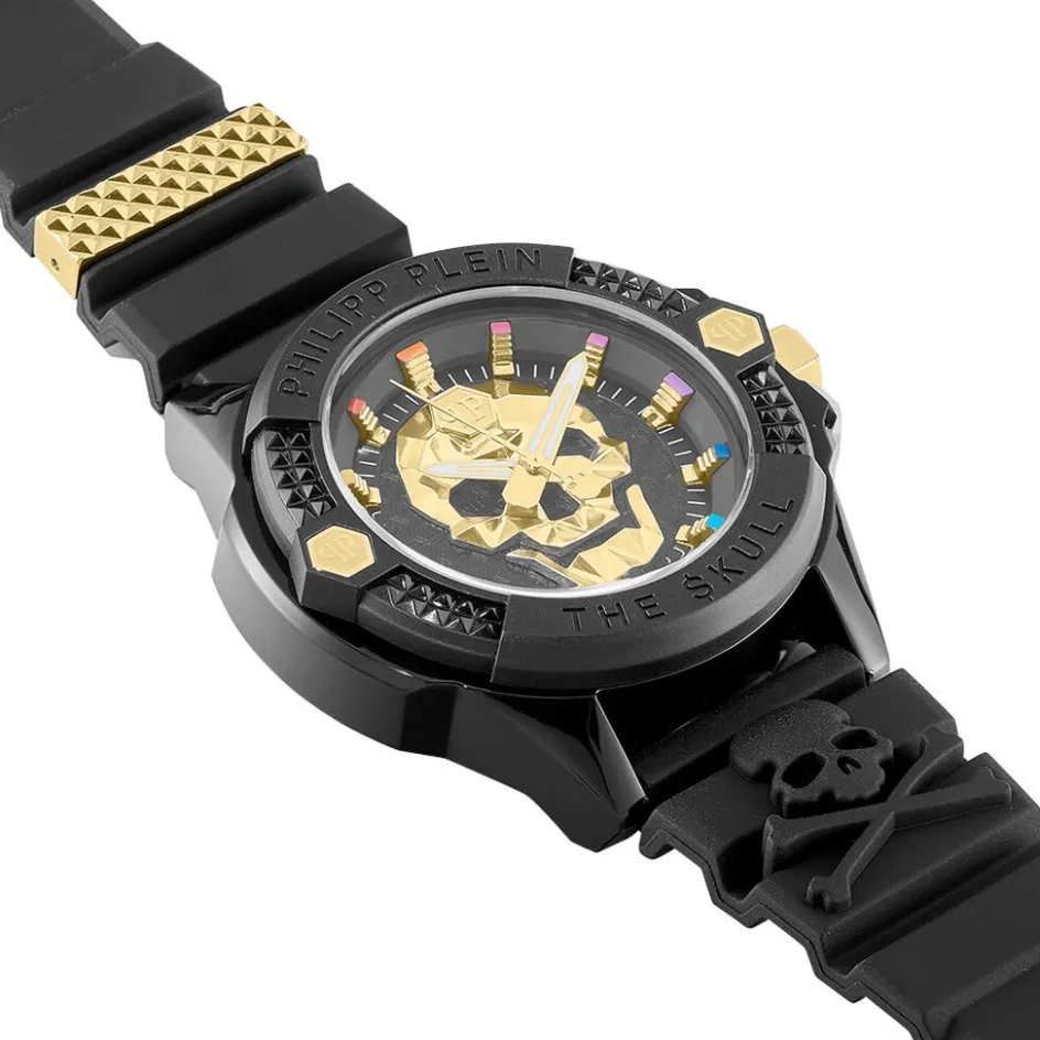 Online PHILIPP PLEIN Montre The Skull Ecoceramic Noir cadran noir fond noir bracelet silicone noir