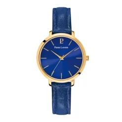 Best PIERRE LANNIER Montre Chouquette Bleu cadran doré fond bleu bracelet cuir bleu