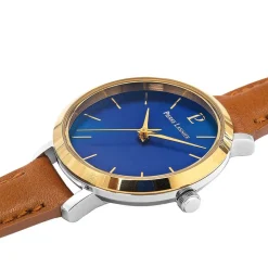 Sale PIERRE LANNIER Montre Chouquette Bleu cadran argenté fond bleu bracelet cuir brun