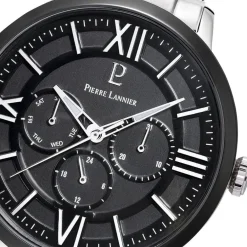 Best PIERRE LANNIER Montre Collection Beaucour Noir cadran argenté fond noir bracelet acier argenté