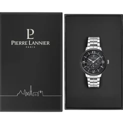 Best PIERRE LANNIER Montre Collection Beaucour Noir cadran argenté fond noir bracelet acier argenté