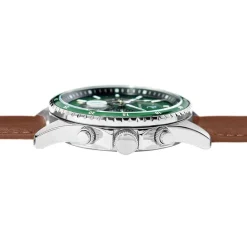 Best PIERRE LANNIER Montre Cronos Vert cadran argenté fond vert bracelet cuir marron