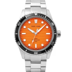 Best PIERRE LANNIER Montre Inti Orange cadran argenté fond orange bracelet acier argenté